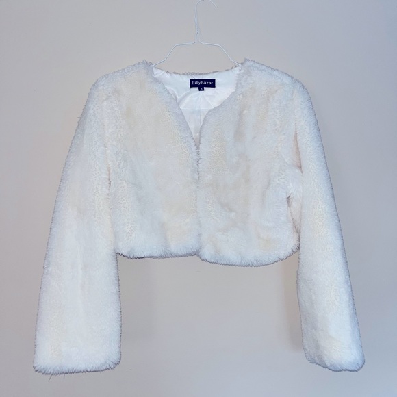 White Fluffy Cropped Jacket - Picture 1 of 3